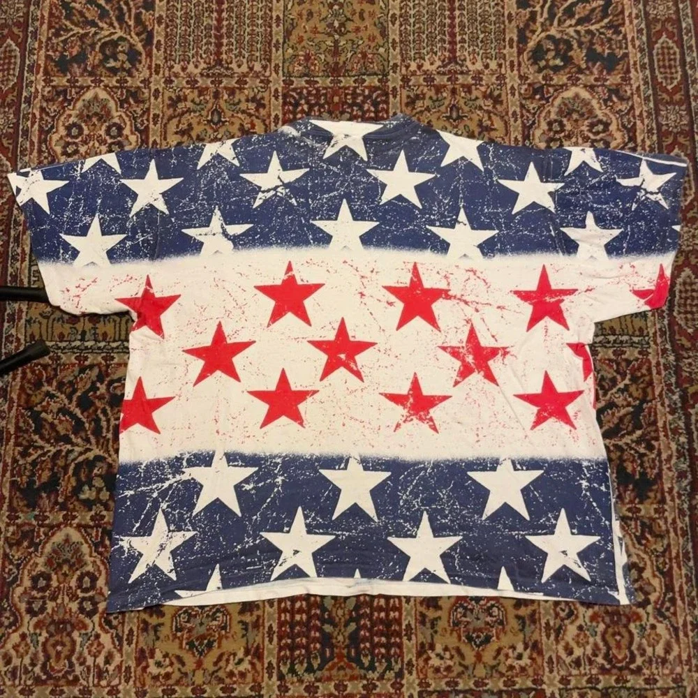 VTG 90s International Design Group striped flag graphic AOP patriotic tshirt XXL
